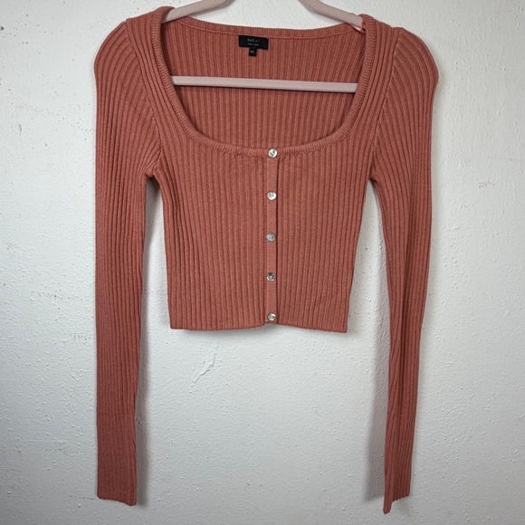 debut Sweaters - Debut M/L Ribbed Knit Cropped Cardigan Square Neck Y2K Indie Terracotta Top